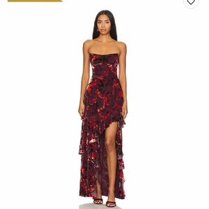 Amanda Uprichard Strapless Burgundy Floral Dress